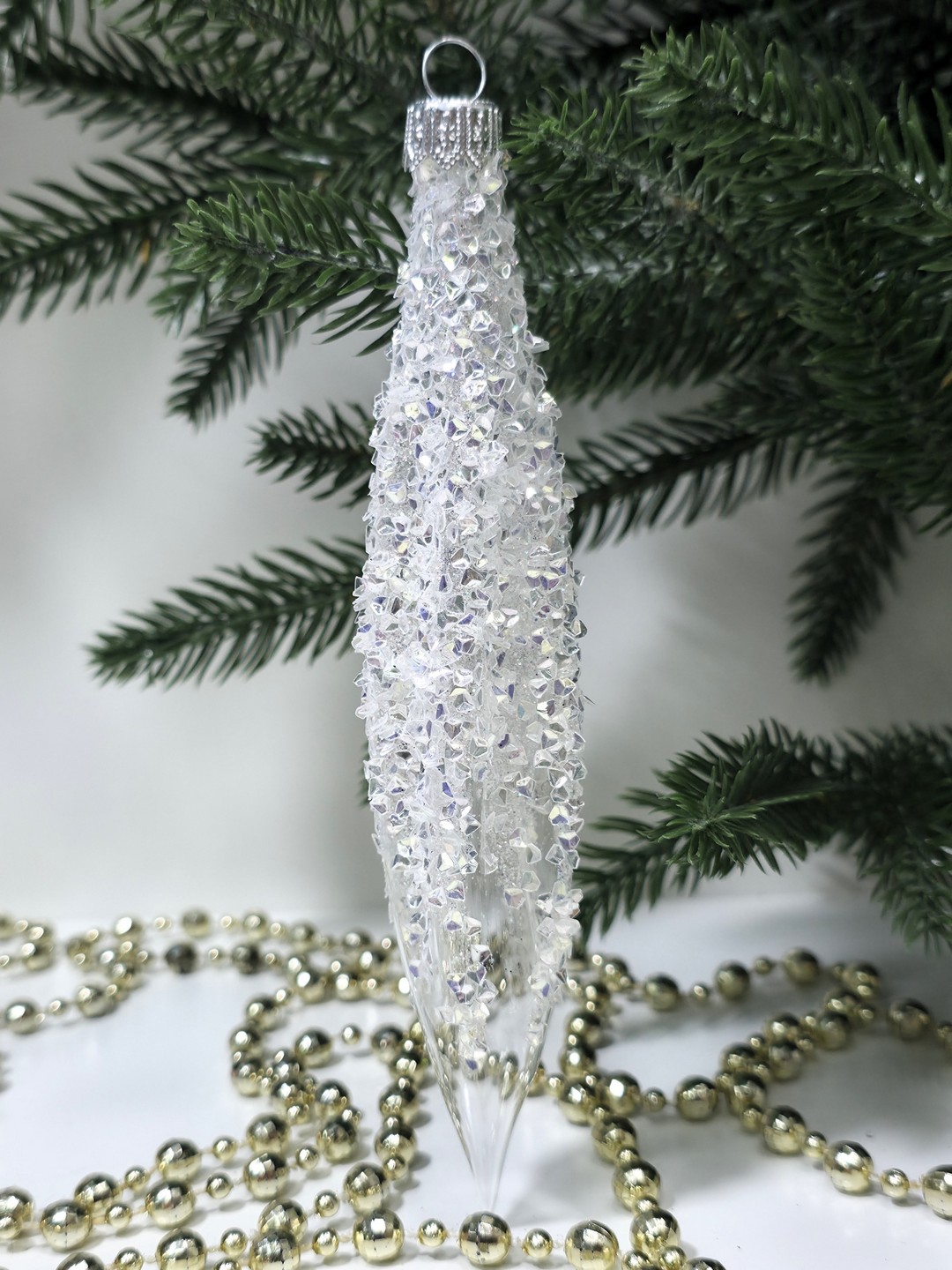 фото Стеклянная елочная игрушка Сосулька