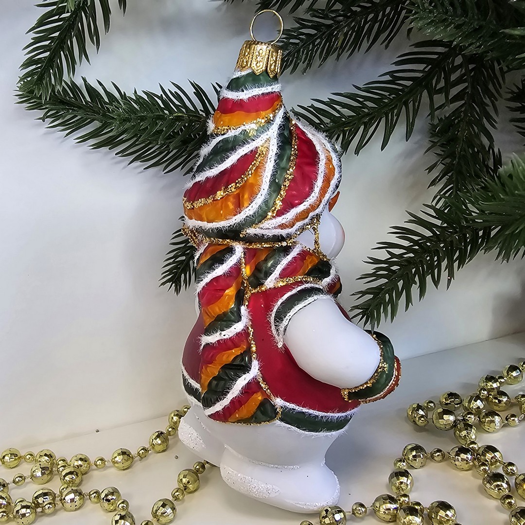 фото Стеклянная елочная игрушка Снеговик с метлой