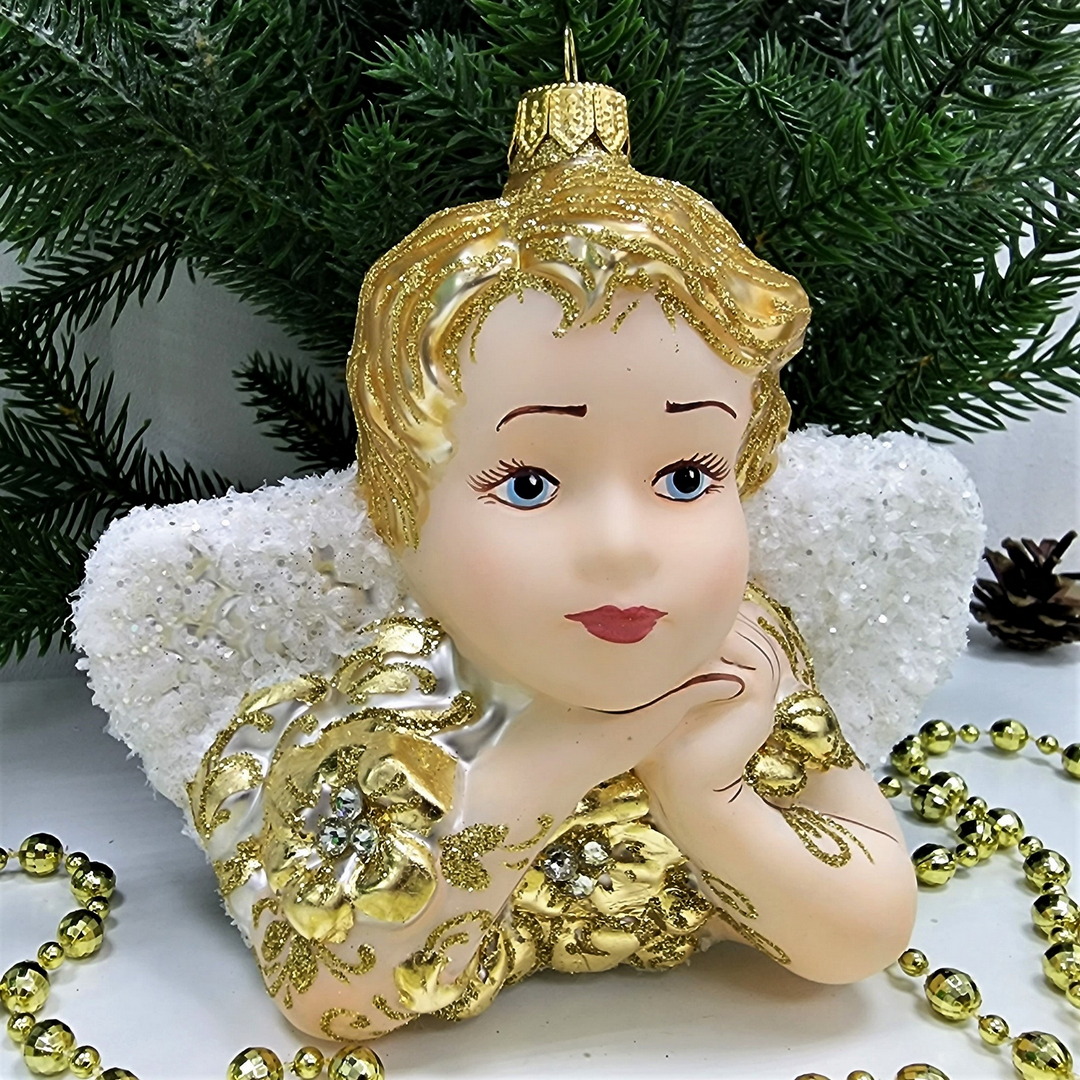 фото Стеклянная елочная игрушка Ангел большой-2
