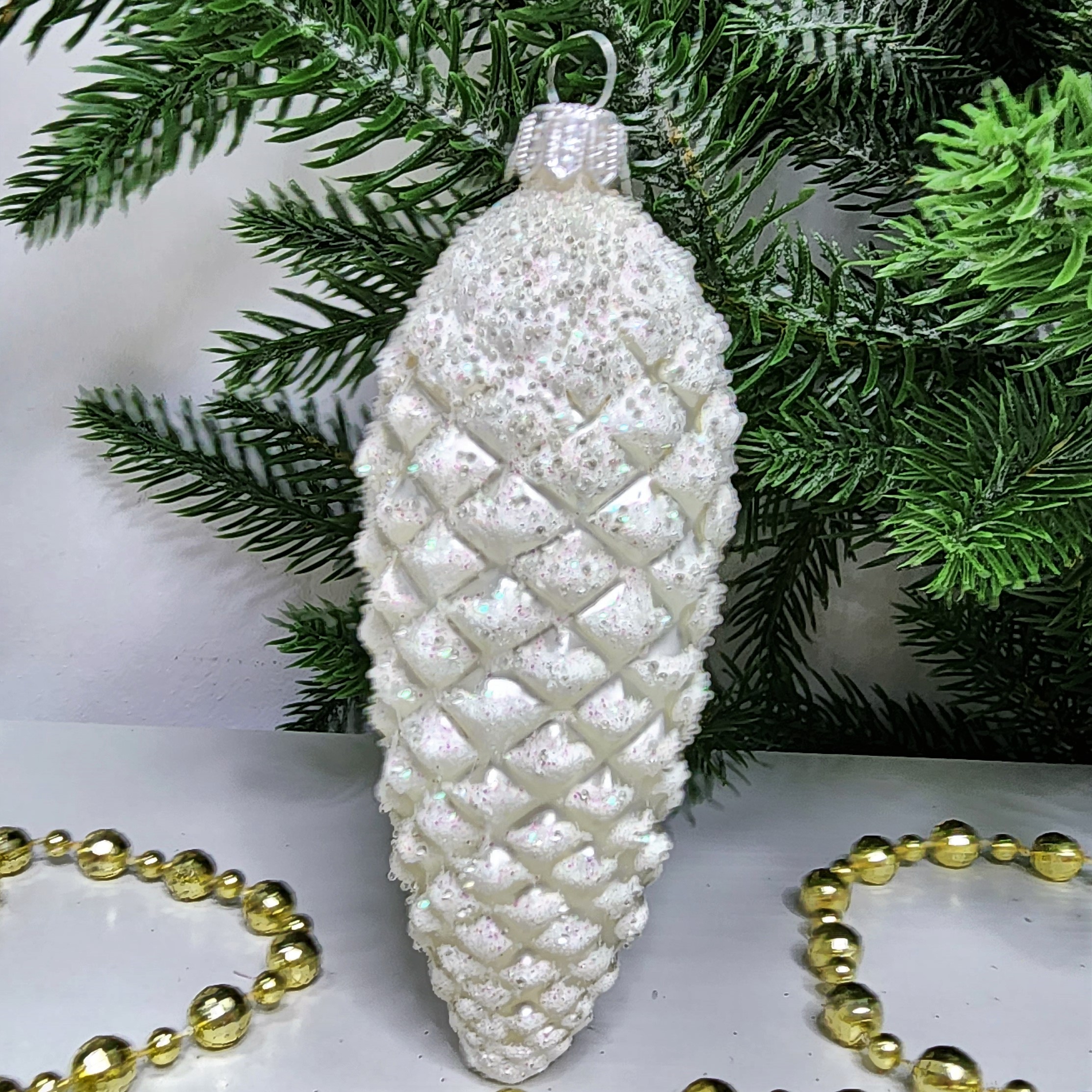 фото Стеклянная елочная игрушка Шишка 10,5 см