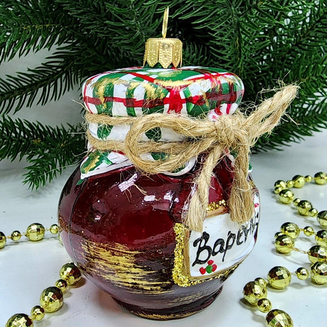 фото Стеклянная елочная игрушка Баночка варенья