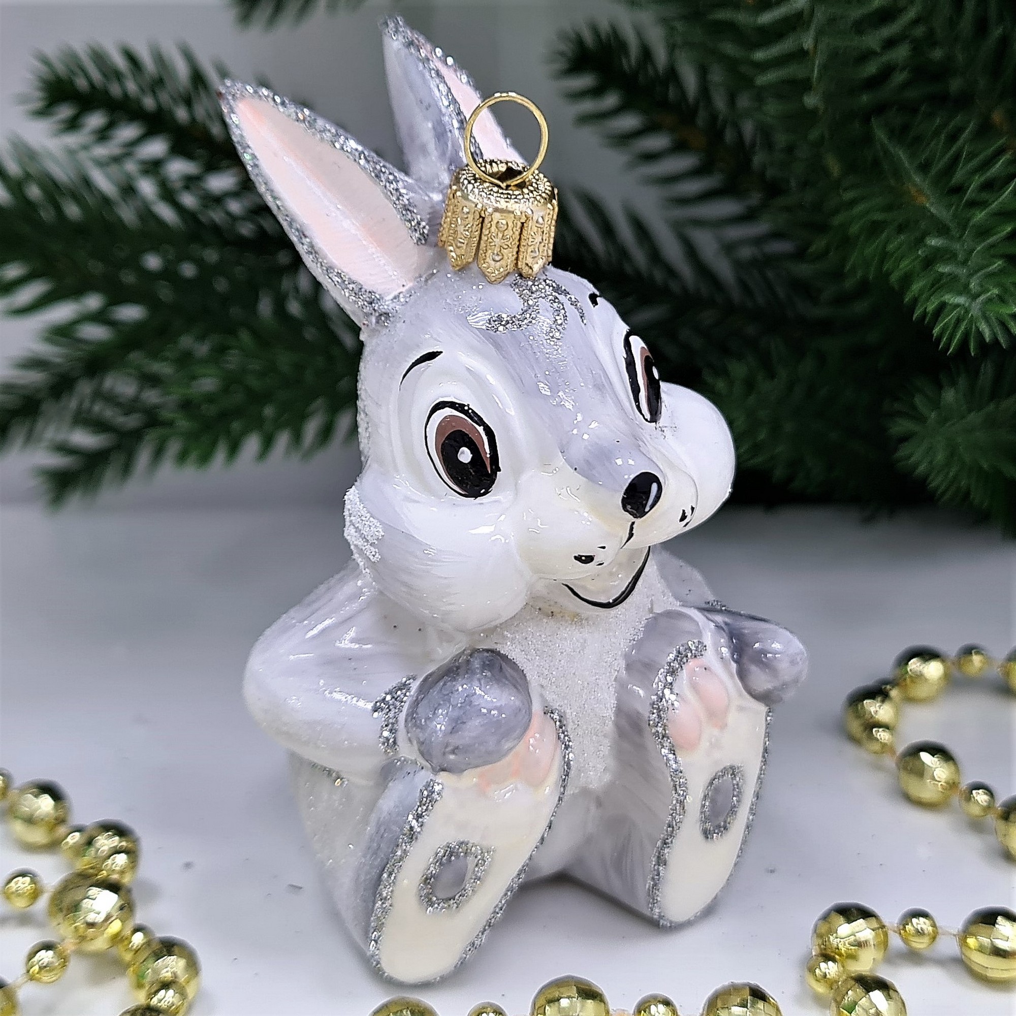 фото Стеклянная елочная игрушка Зайчик из Бемби