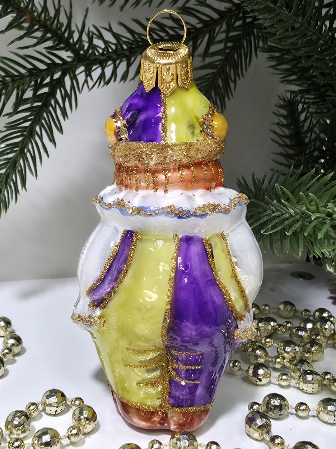 фото Стеклянная елочная игрушка Клоун в жабо малый