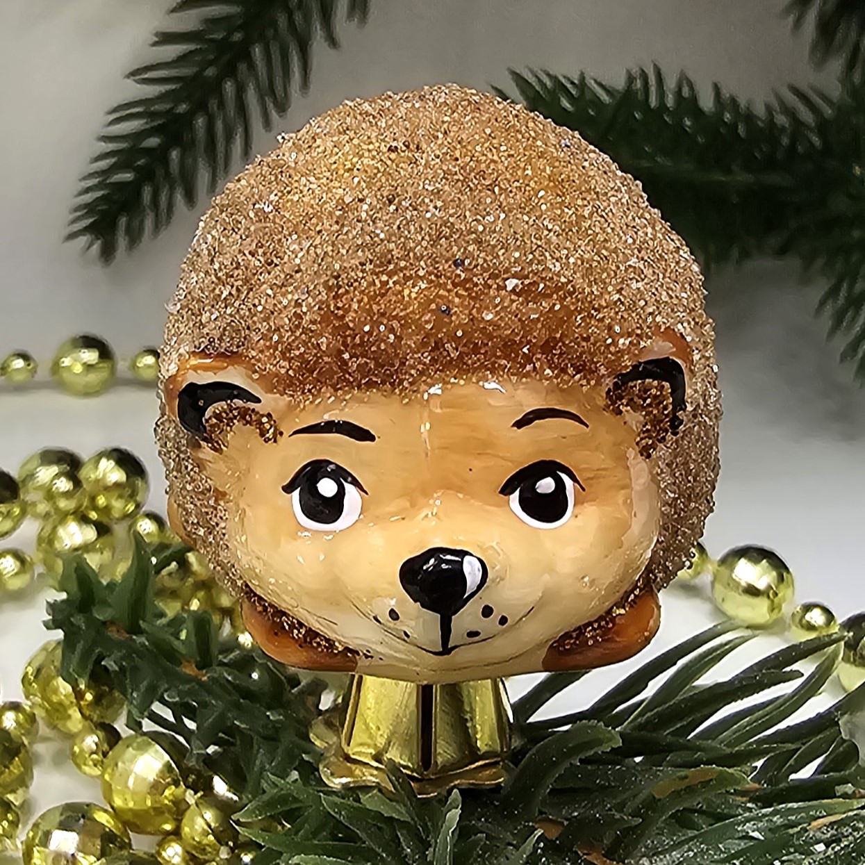 фото Стеклянная елочная игрушка Ежик на прищепке