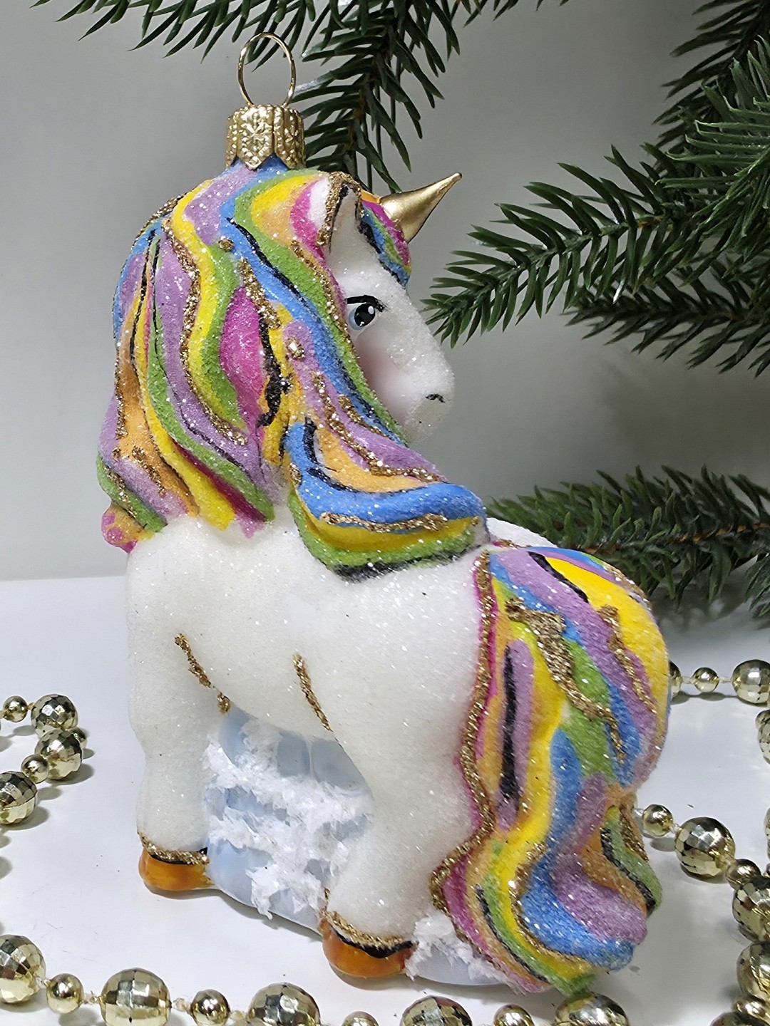 фото Стеклянная елочная игрушка Единорог