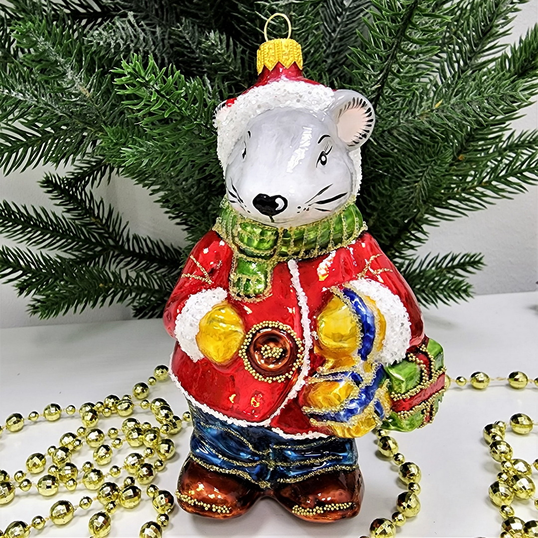 фото Стеклянная елочная игрушка Большая мышь