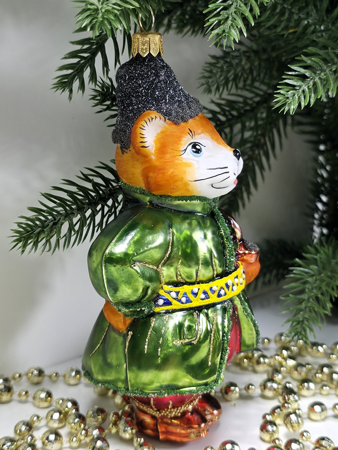 фото Стеклянная елочная игрушка Котофей