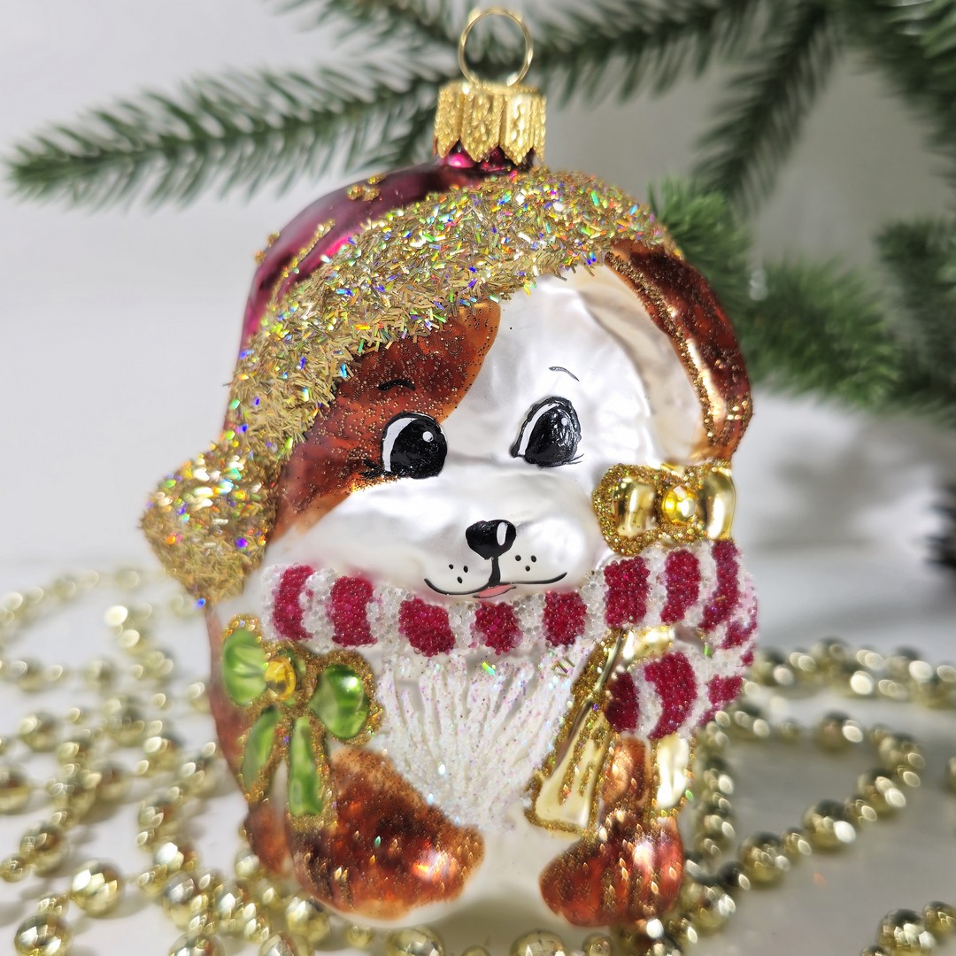 фото Irena-Co Ёлочная игрушка Щенок с сахарной палочкой