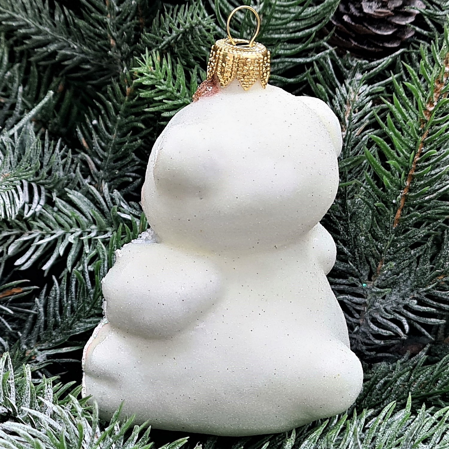 фото Стеклянная елочная игрушка Мишка с сердцем