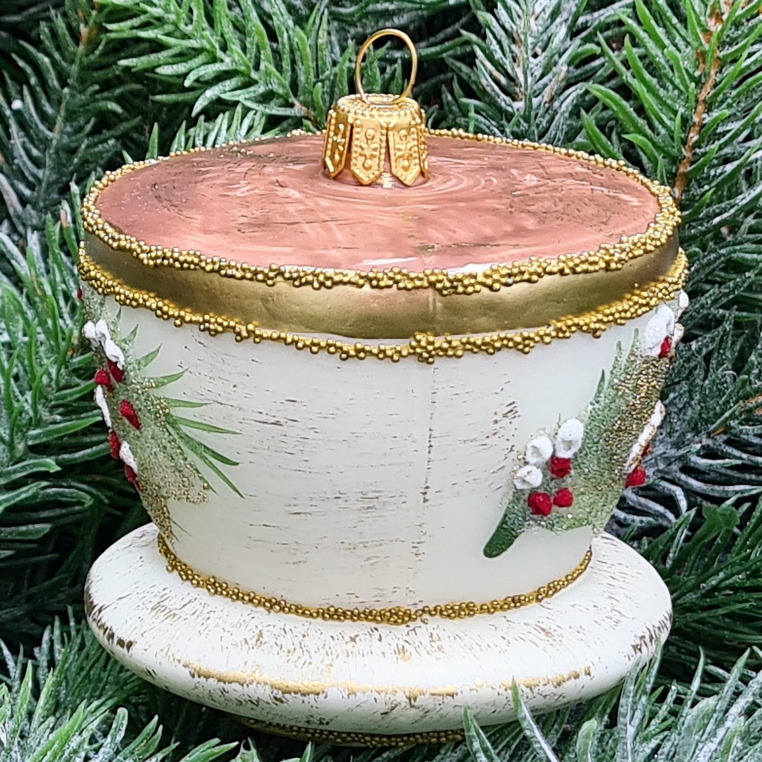 фото Стеклянная елочная игрушка Чашка винтаж