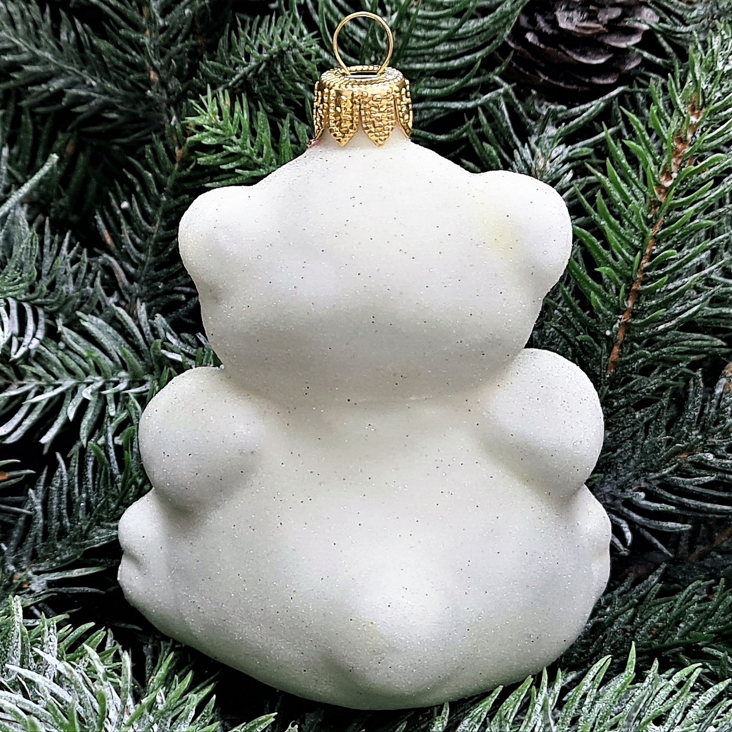 фото Стеклянная елочная игрушка Мишка с сердцем