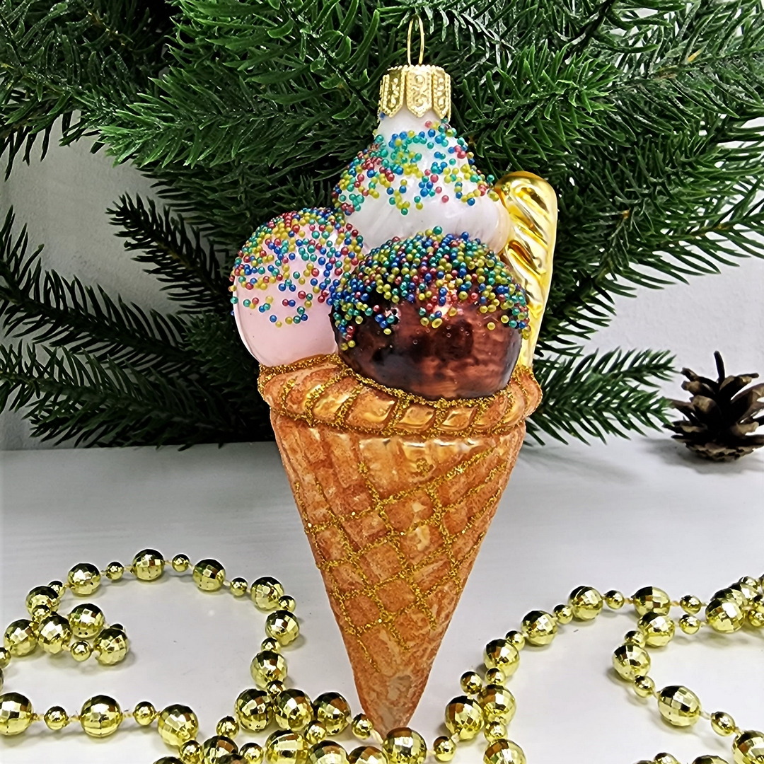фото Стеклянная елочная игрушка Мороженое