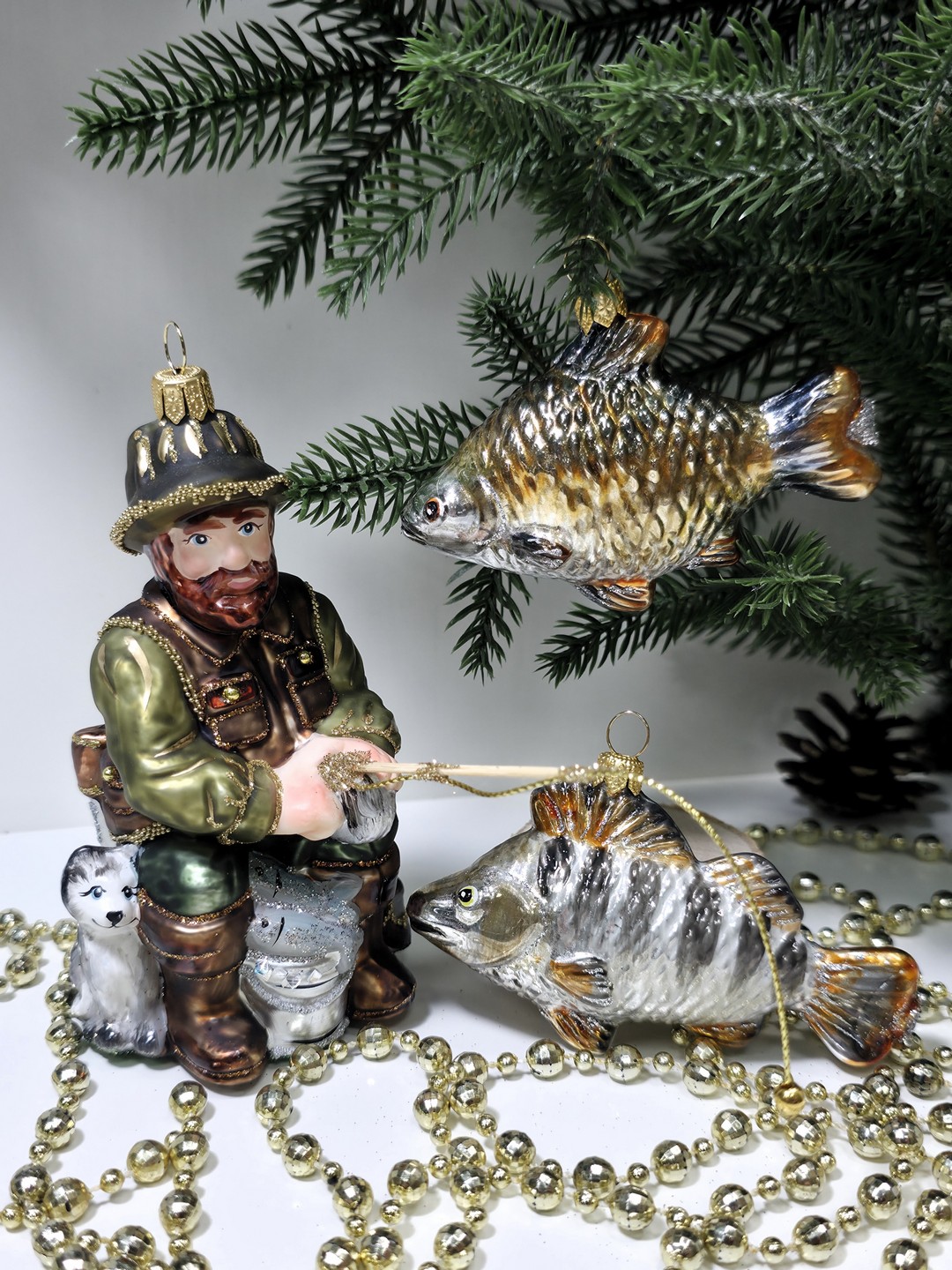 фото Набор ёлочных игрушек Рыбак и две рыбки