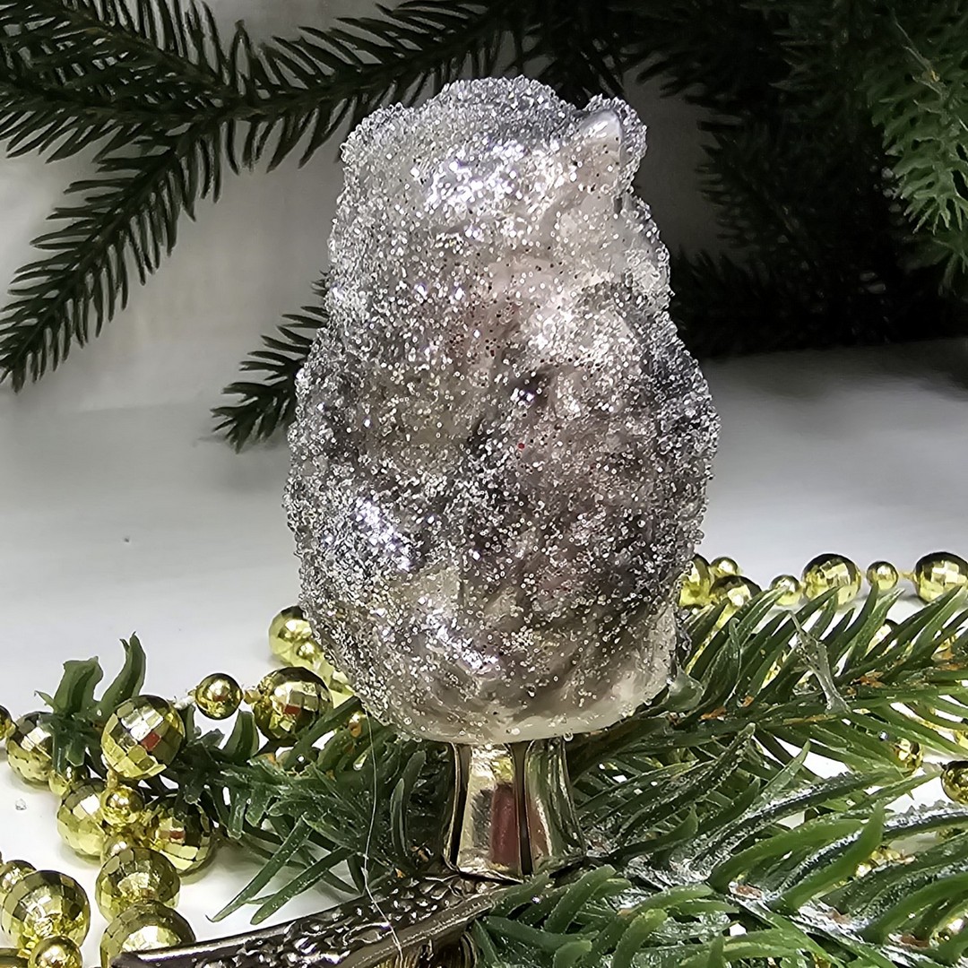 фото Стеклянная елочная игрушка Сова на прищепке