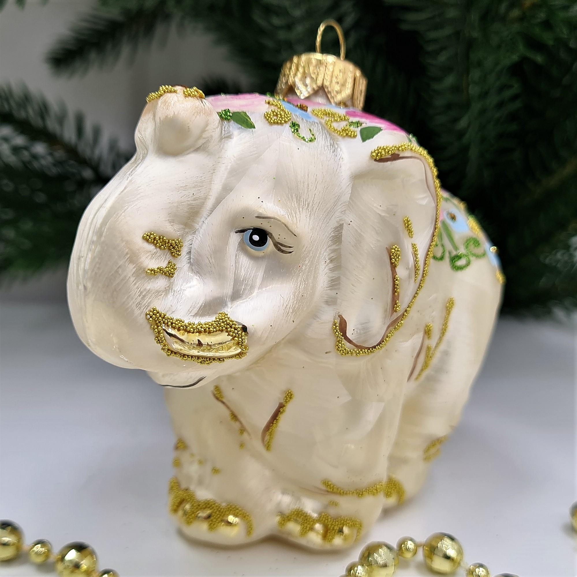 фото Стеклянная елочная игрушка Слон версаль