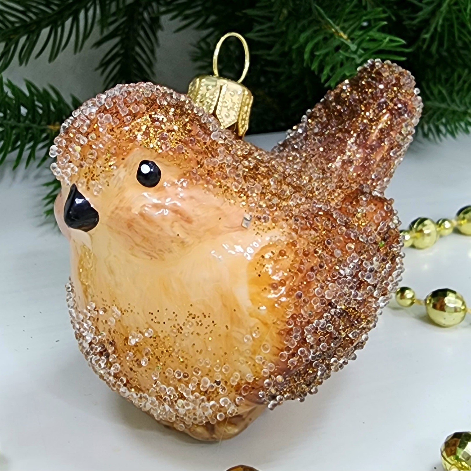 фото Стеклянная елочная игрушка Воробушек