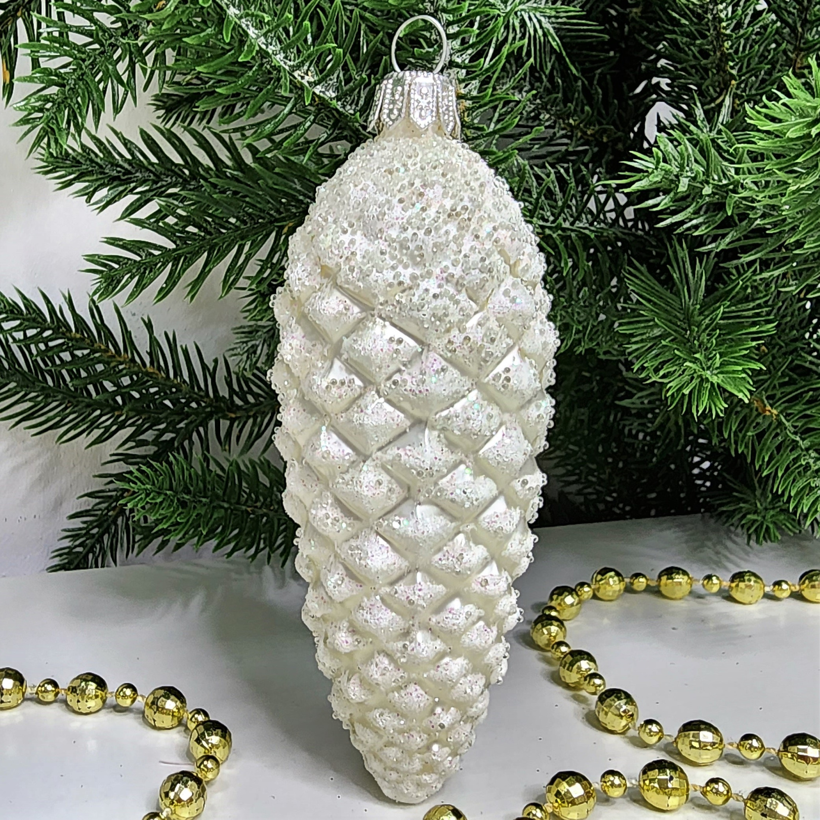 фото Стеклянная елочная игрушка Шишка 10,5 см