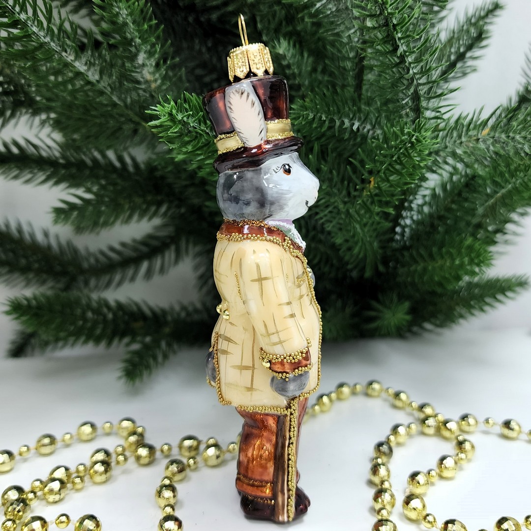 фото Стеклянная елочная игрушка Заяц джентельмен