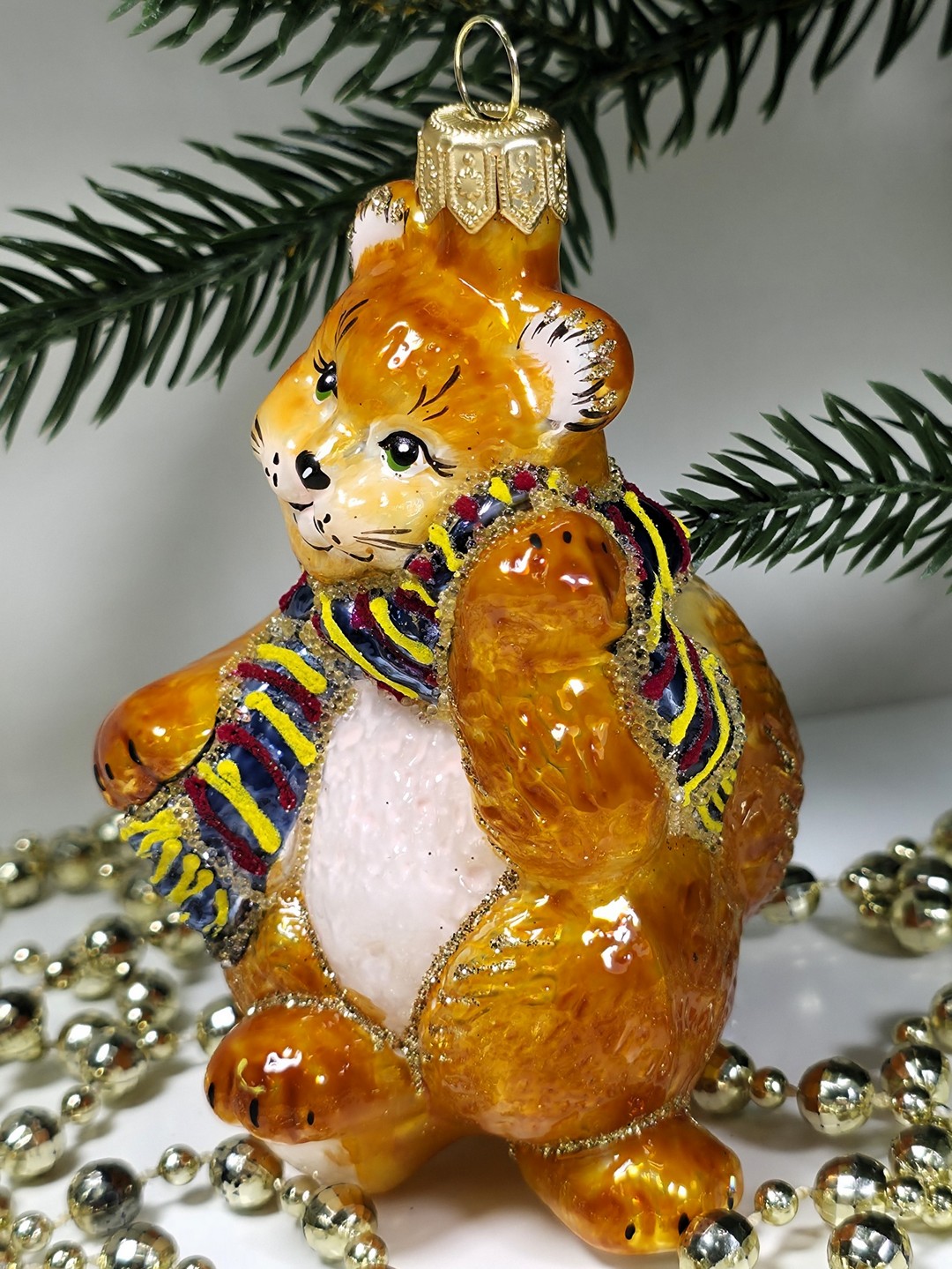 фото Стеклянная елочная игрушка Котик в шарфе