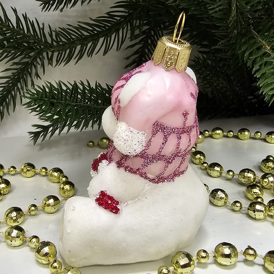 фото Стеклянная елочная игрушка Мишка беби флок