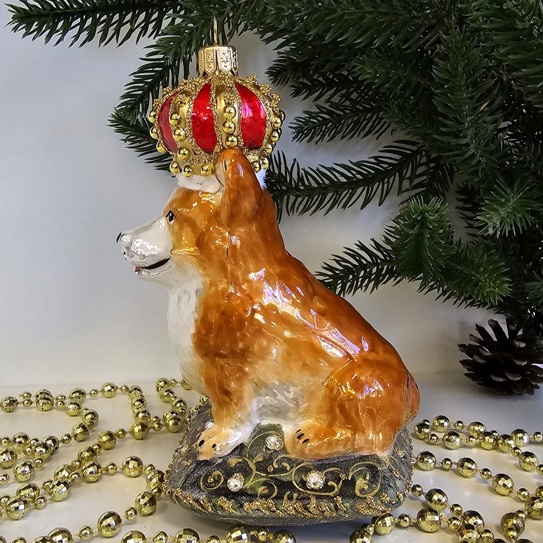 фото Стеклянная елочная игрушка Корги