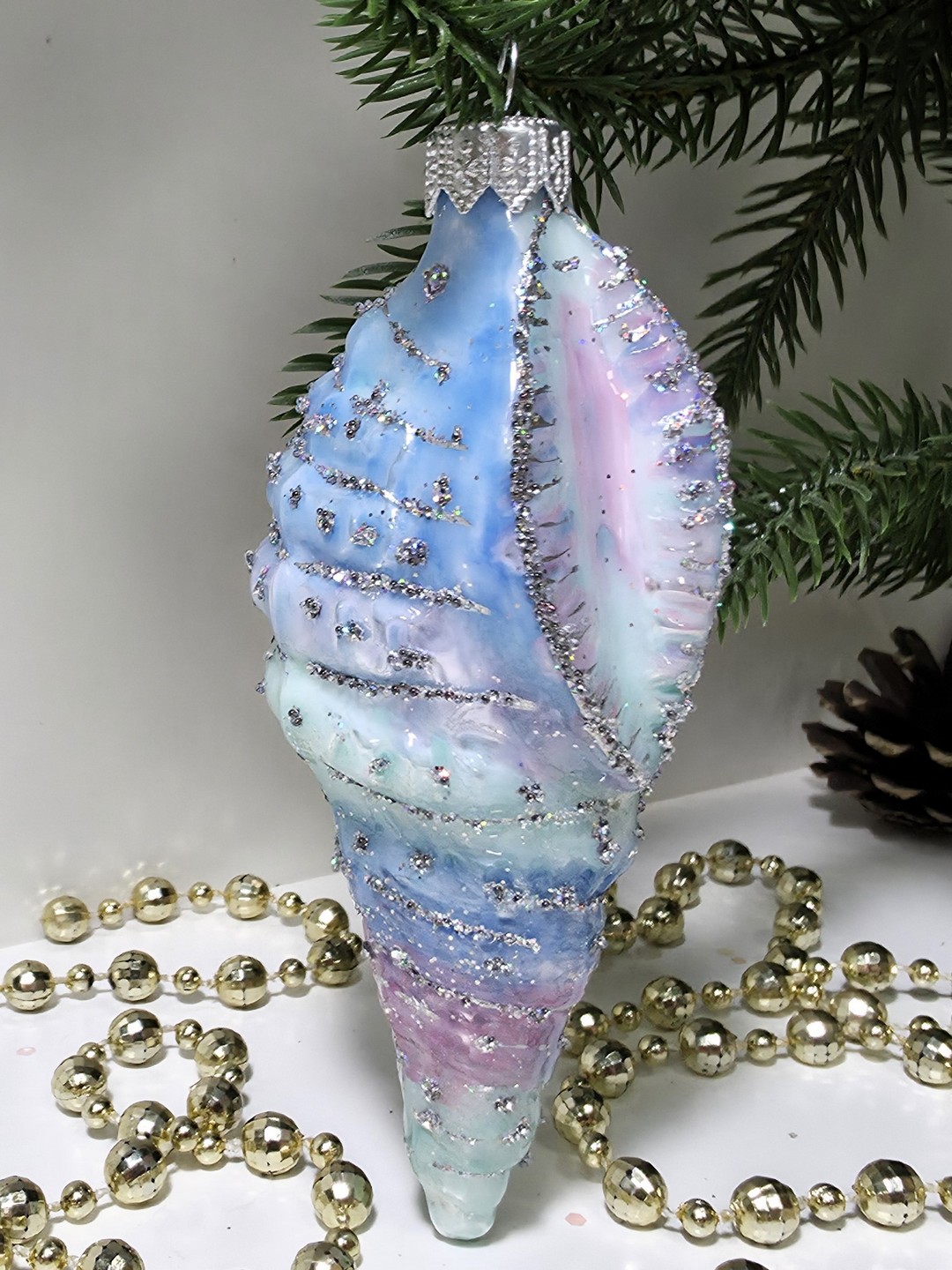 фото Стеклянная елочная игрушка Ракушка