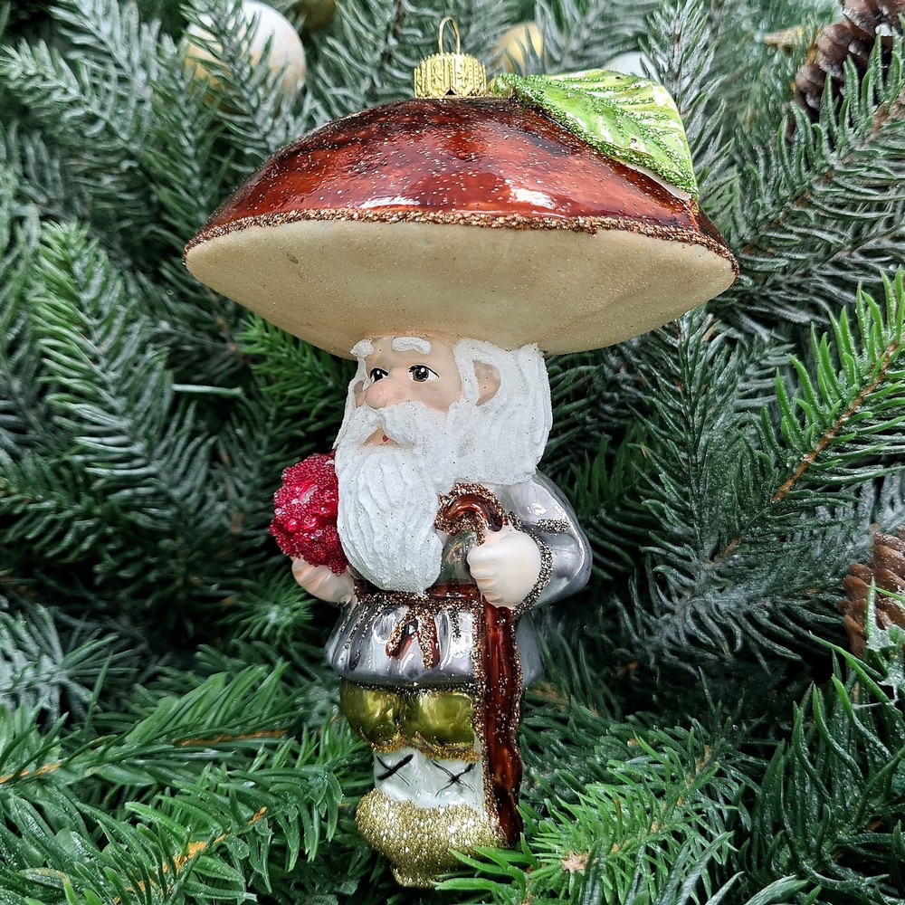 фото Стеклянная елочная игрушка Гриб Боровик