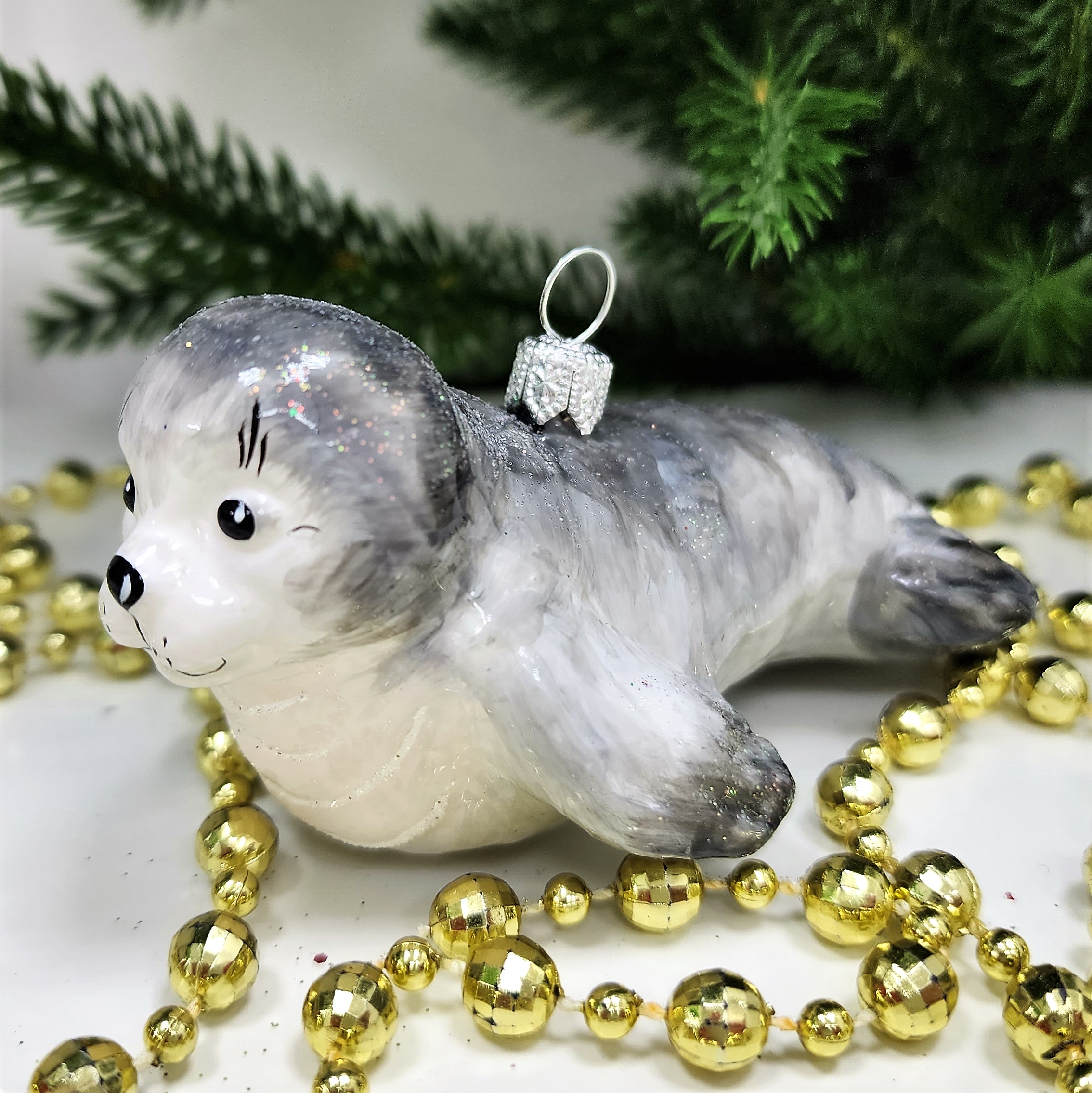 фото Стеклянная елочная игрушка Тюлень полярный