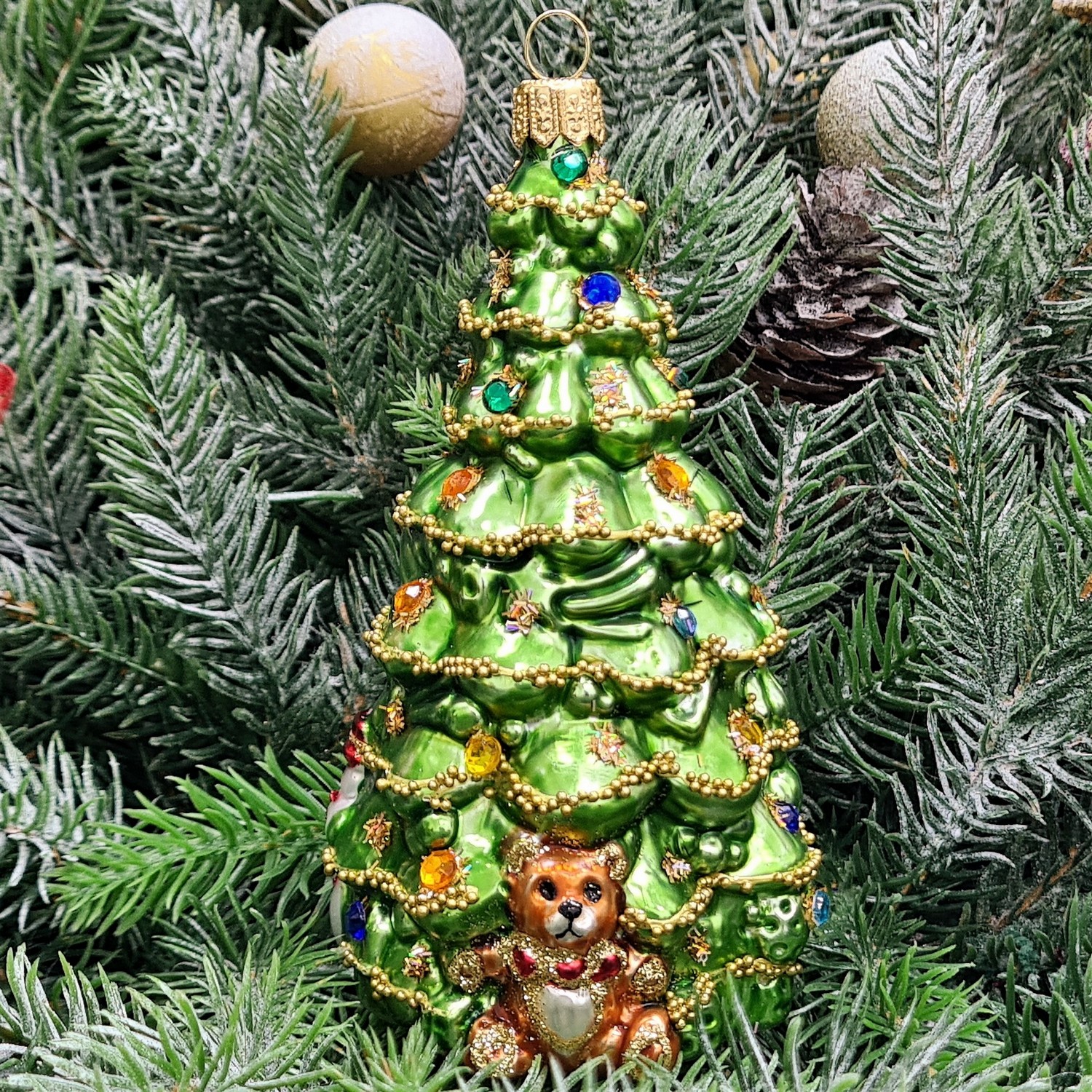 фото Стеклянная елочная игрушка Елочка с лошадкой