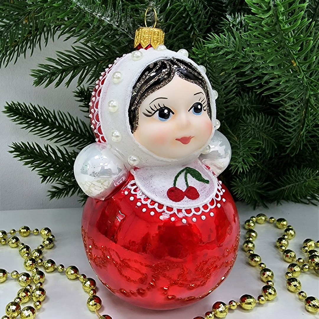 фото Стеклянная елочная игрушка Матрешка неваляшка