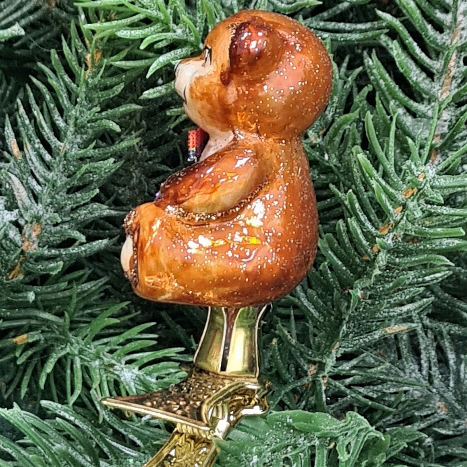 фото Стеклянная елочная игрушка Мишка на прищепке