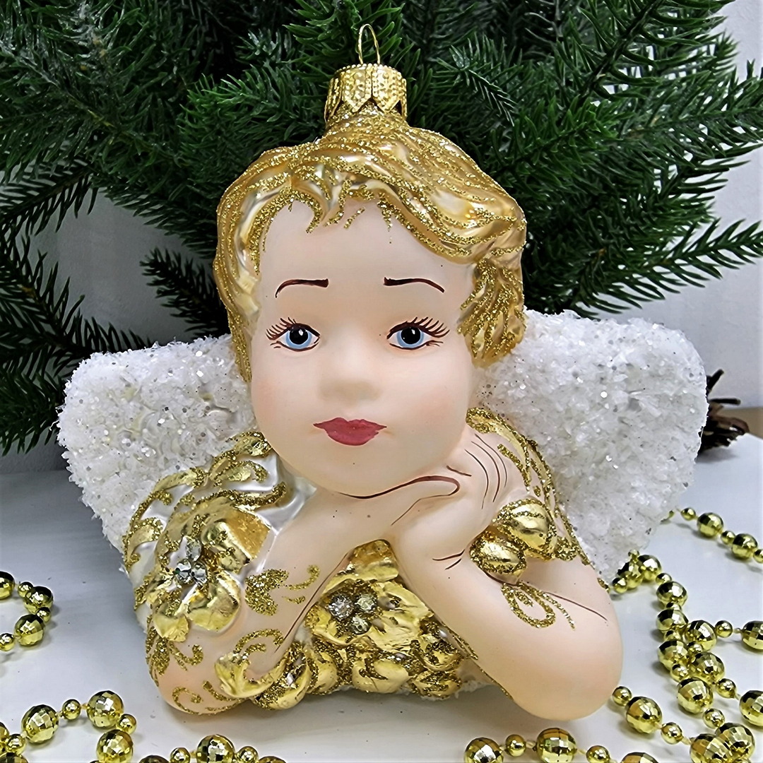 фото Стеклянная елочная игрушка Ангел большой-2