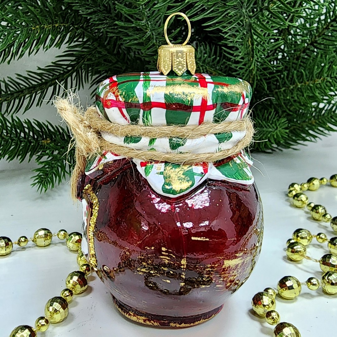 фото Стеклянная елочная игрушка Баночка варенья