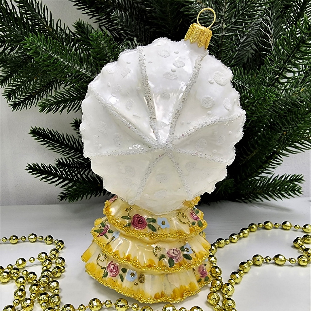 фото Стеклянная елочная игрушка Кошка с зонтиком версаль