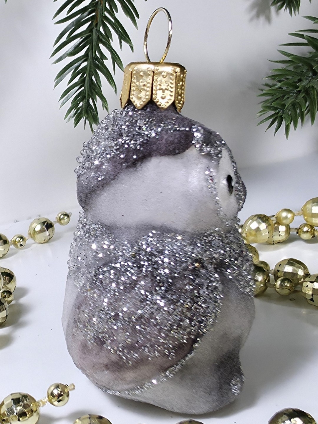 фото Стеклянная елочная игрушка Совушка серая