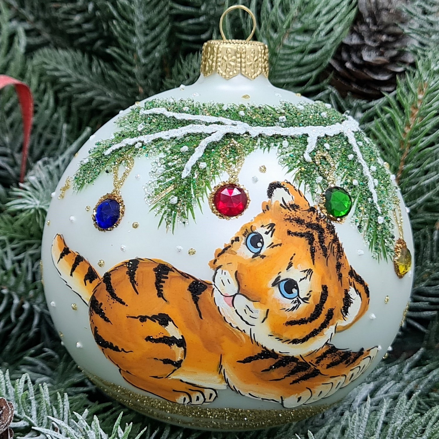 фото Стеклянный ёлочный шар Irena-Co 100 мм №1