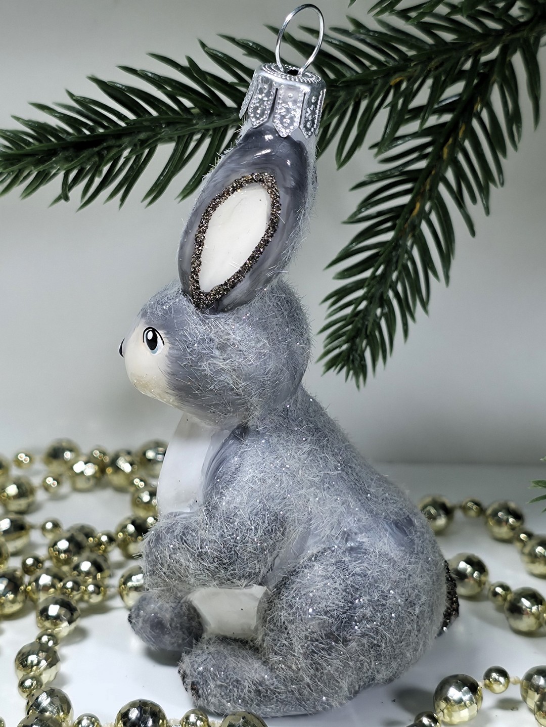 фото Стеклянная елочная игрушка Зайчик