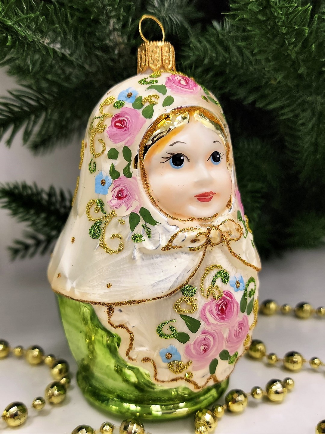 фото Стеклянная елочная игрушка Матрешка Версаль