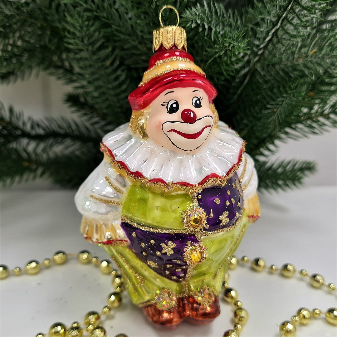 фото Стеклянная елочная игрушка Клоун в жабо