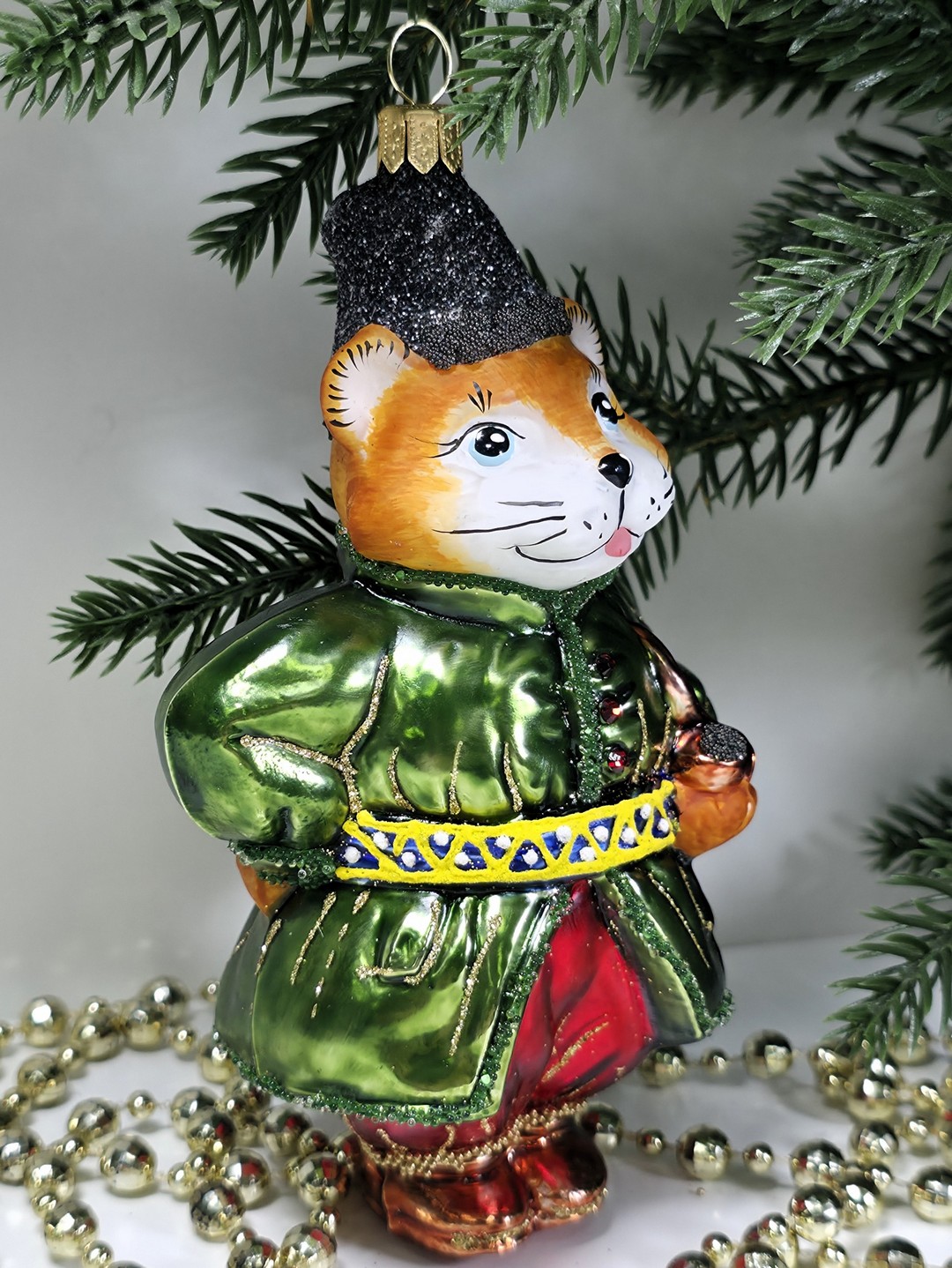 фото Стеклянная елочная игрушка Котофей