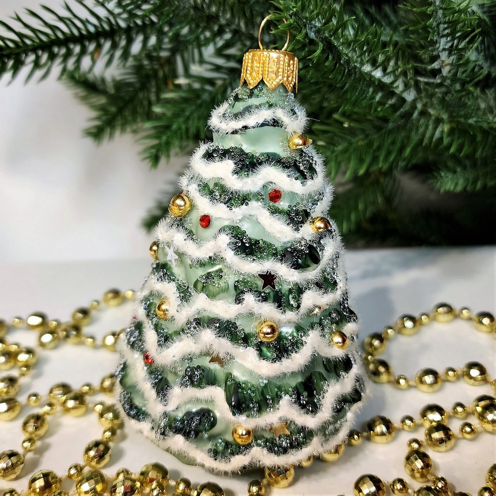 фото Стеклянная елочная игрушка Елочка в снегу