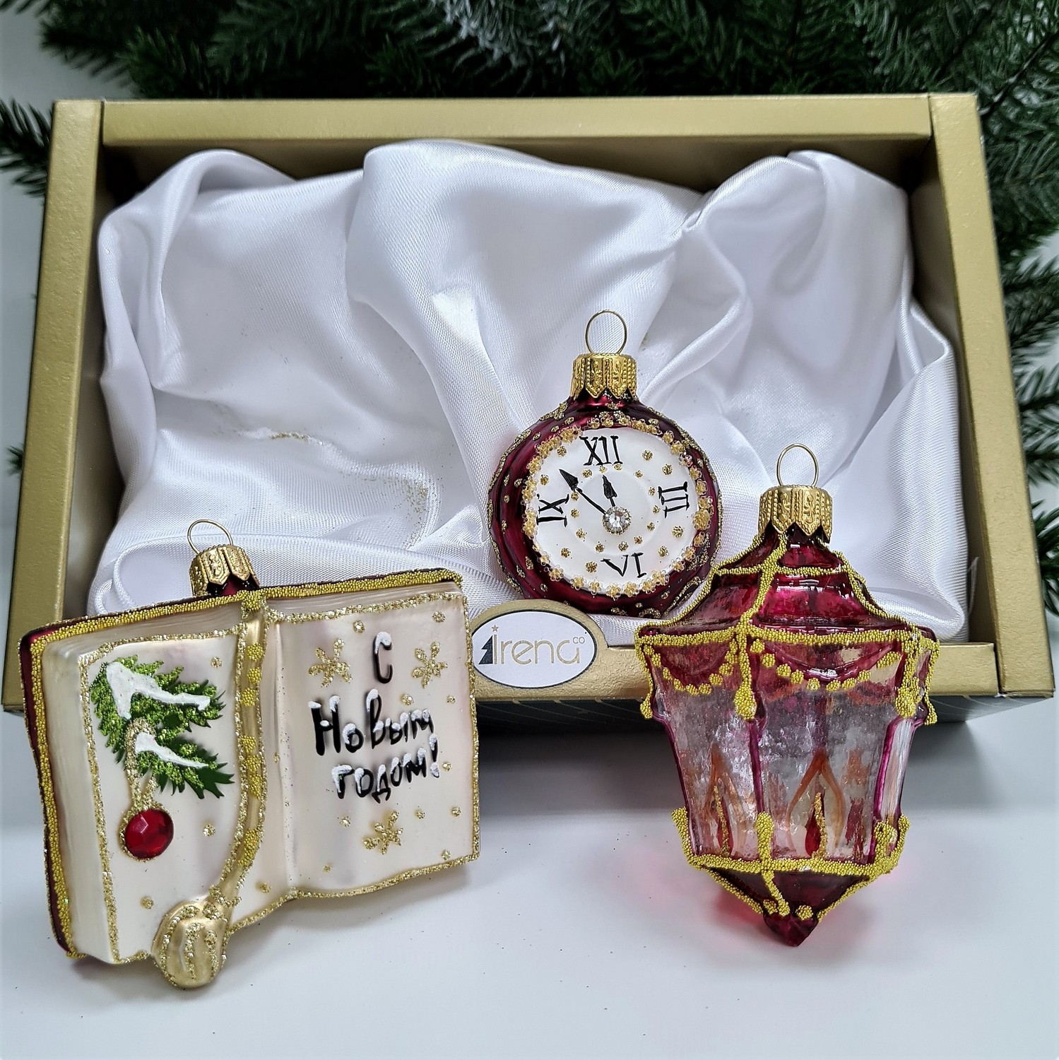 фото Набор ёлочных игрушек Часы, фонарь и книга