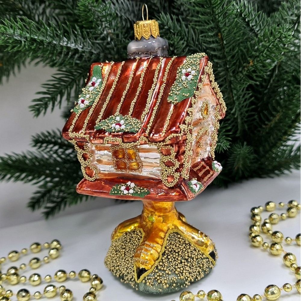 фото Стеклянная елочная игрушка Избушка на курьих ножках