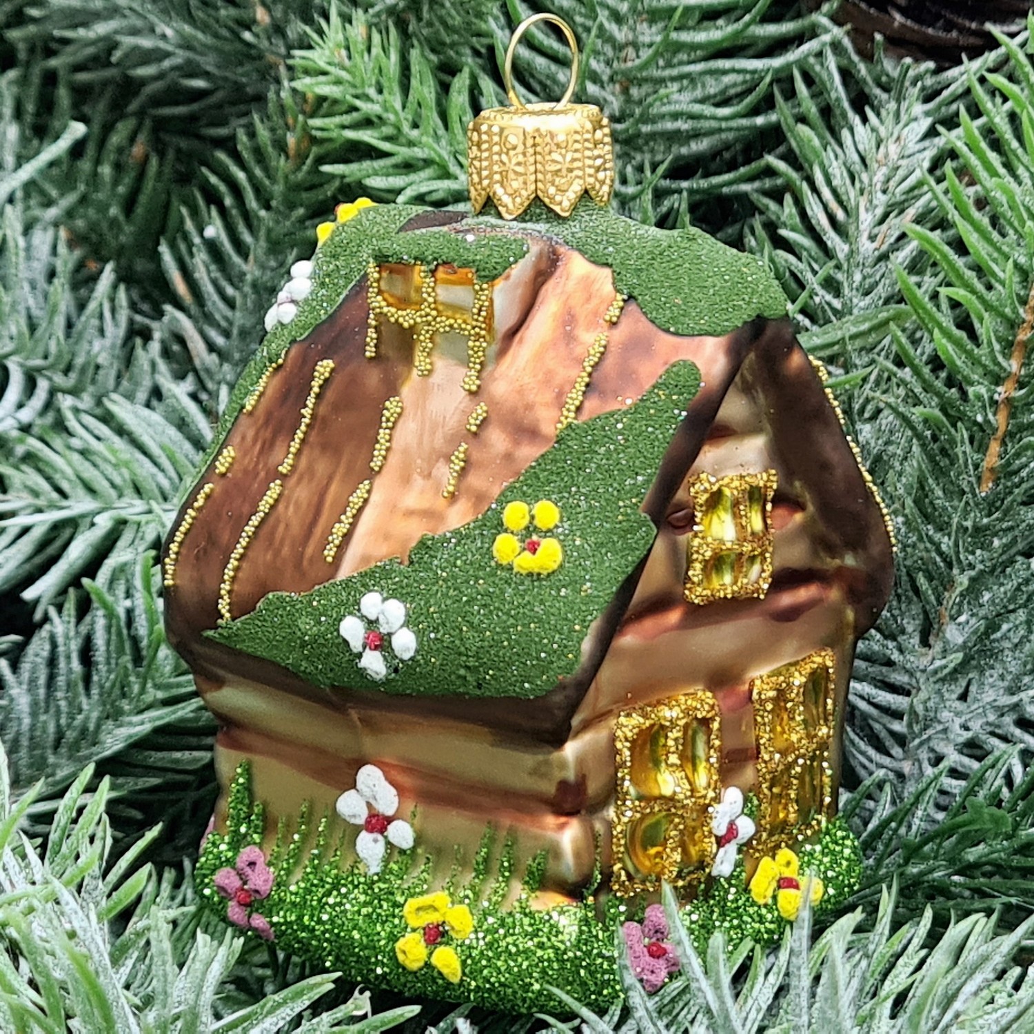 фото Стеклянная елочная игрушка Домик маленький