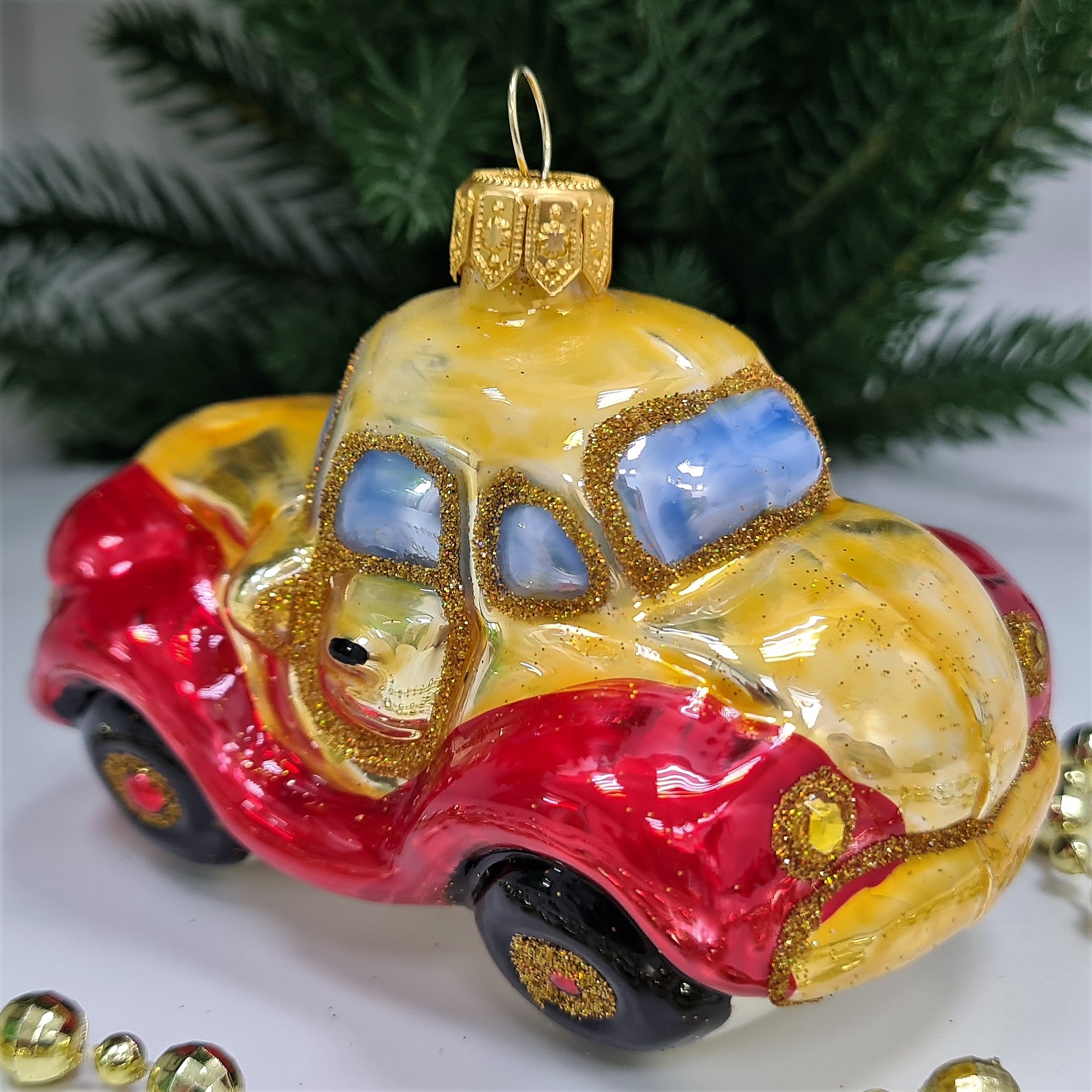 фото Стеклянная елочная игрушка Машинка