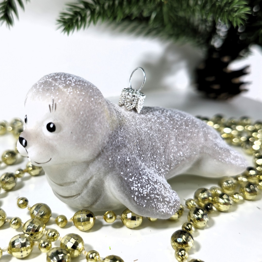 фото Стеклянная елочная игрушка Тюлень полярный