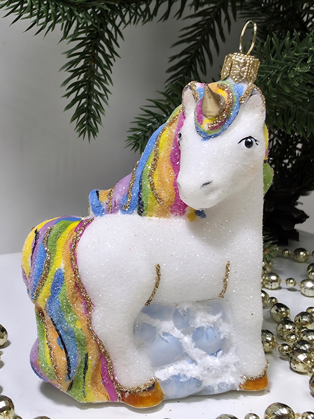 фото Стеклянная елочная игрушка Единорог