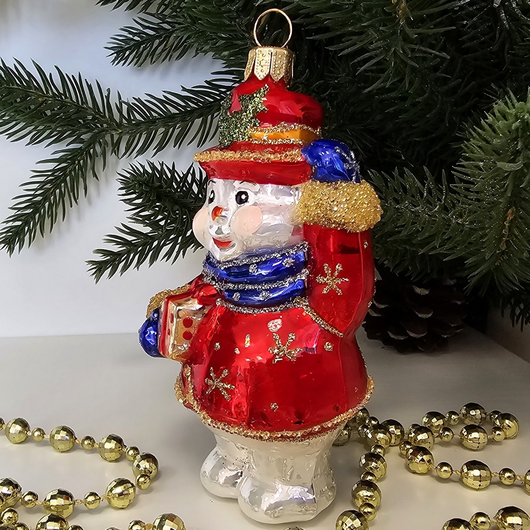 фото Стеклянная елочная игрушка Снеговик