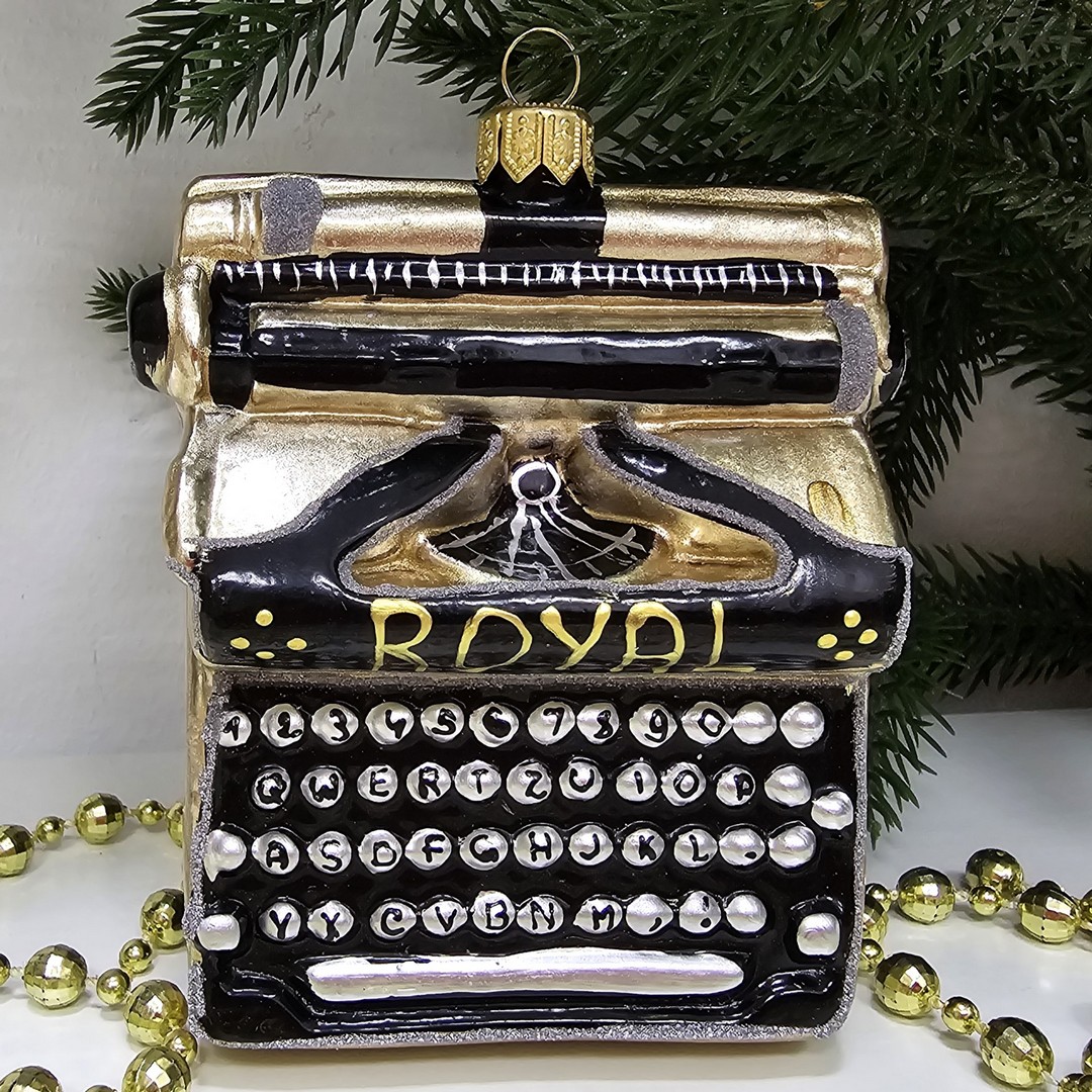 фото Стеклянная елочная игрушка Печатная машинка ретро