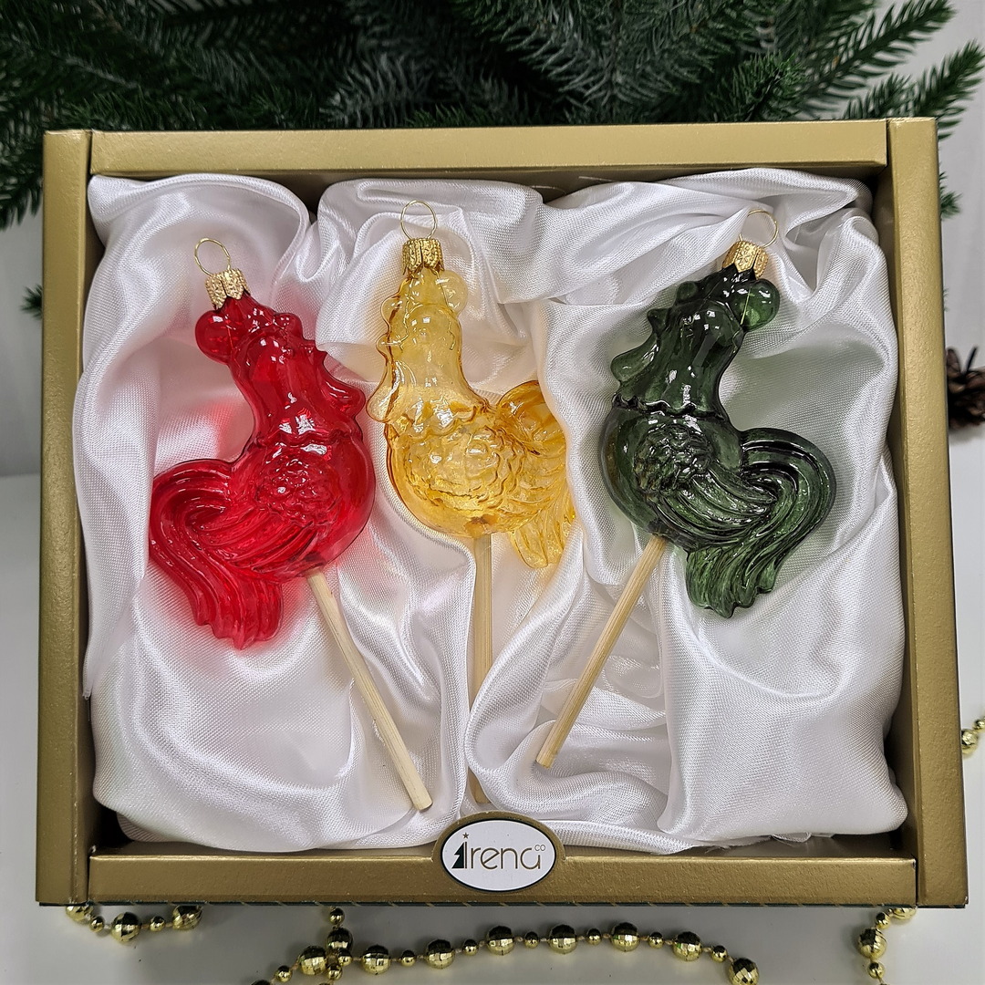 фото Набор ёлочных игрушек Петушки на палочке